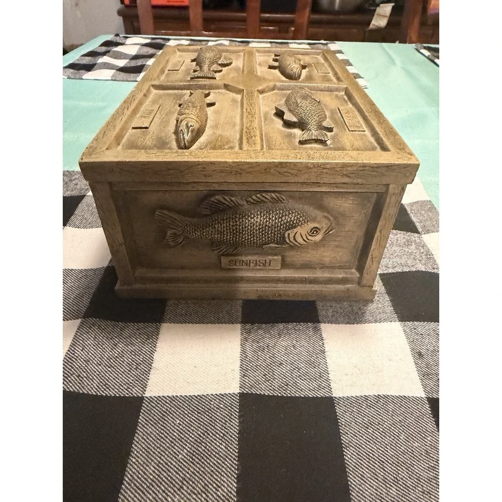 Vintage Jewelry Box Organizer 3D Resin Fishing Theme Lure Catch Box Heavy